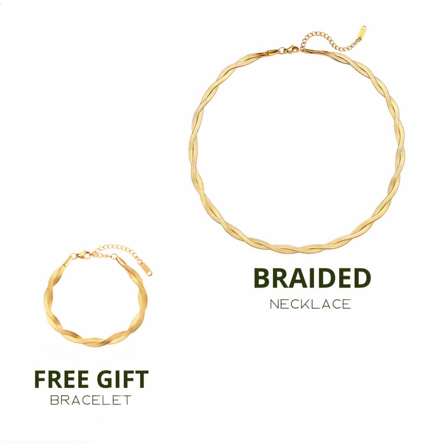 Braided 18K Gold Plated Set (Necklace + Free Bracelet) - Femerald