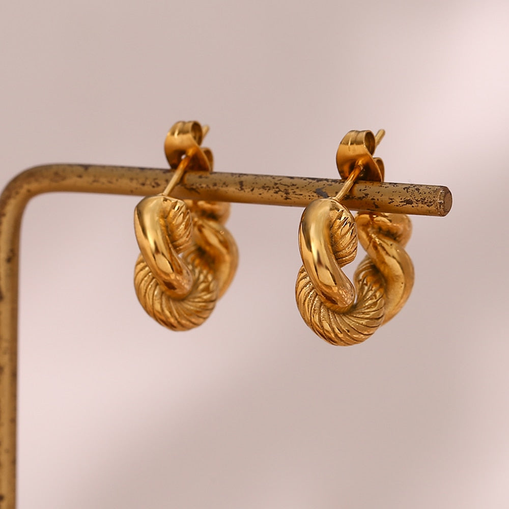 Twisted Texture 18K Gold Plated Earring - Femerald