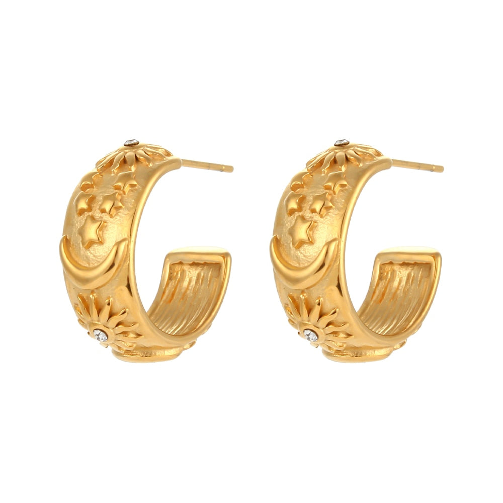 Moon Stars 18k Gold Plated Earring - Femerald