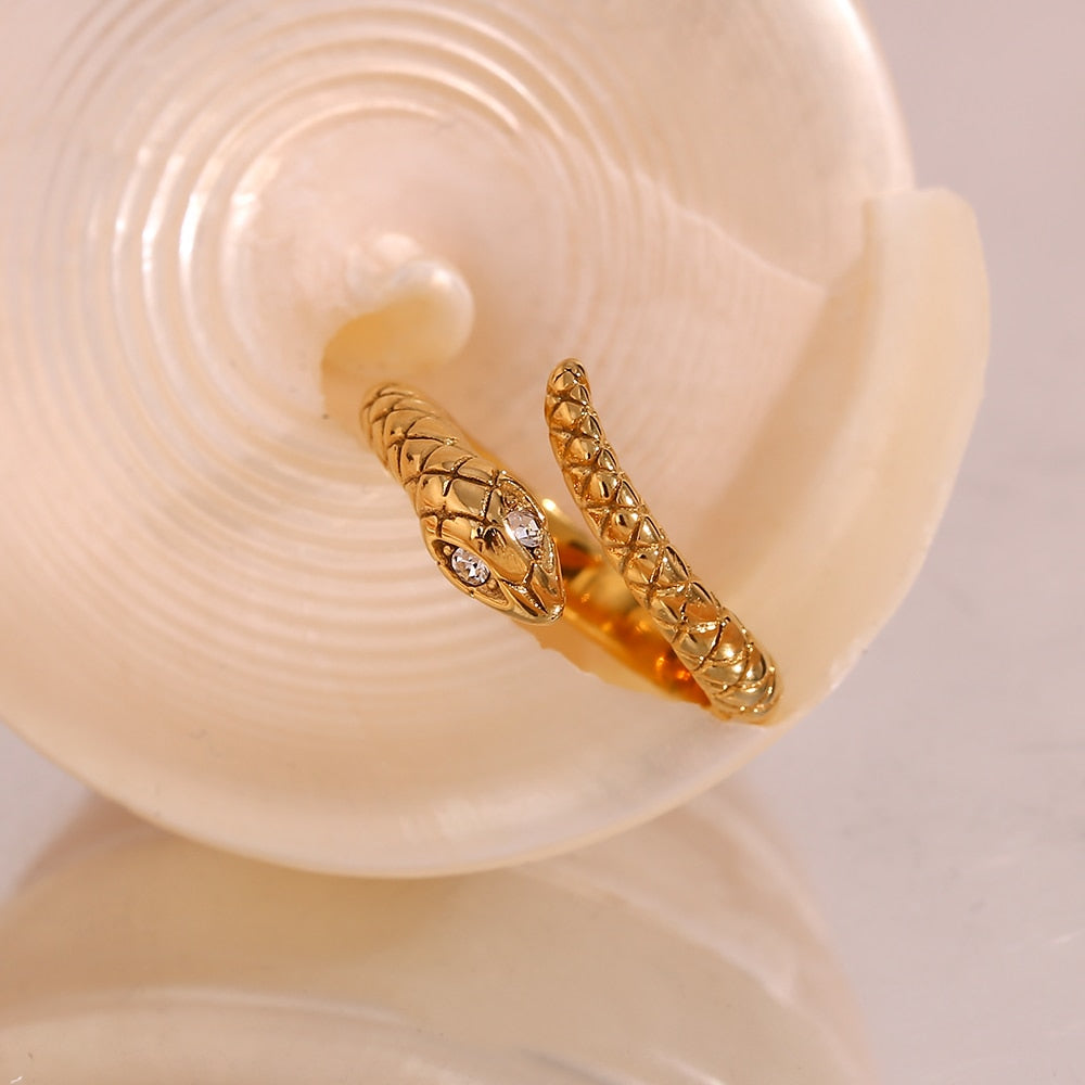 Crystal Snake 18K Gold Plated Ring - Femerald