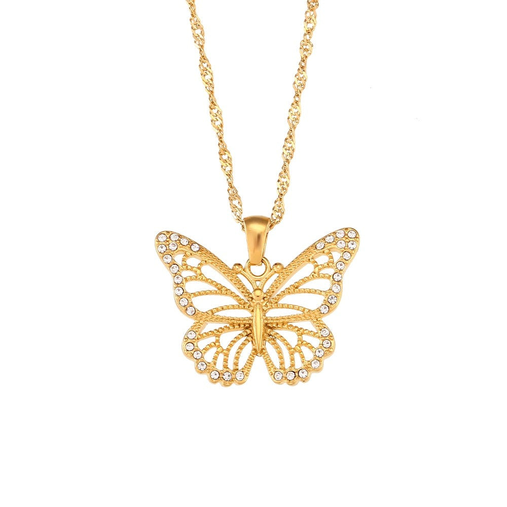 Majestic Butterfly 18K Gold Plated Zircon Stone Necklace - Femerald